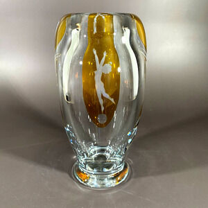 Vintage Johansfors Glasbruk Girl Balancing On Sphere Vase